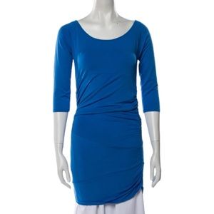 Catherine Malandrino Top Tunic Blue Rouched Womens Medium Asymmetrical Slimming